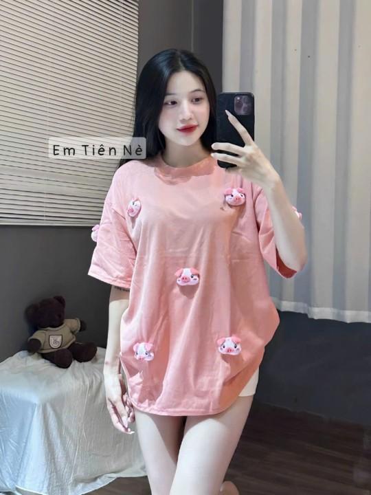 Product Introduction of ÁO ĐÍNH PHỤ KIỆN 7 CHÚ HEO COTTON FORM RỘNG FREE 40-70KG VỪA Top Nữ Cổ Tròn Women 6