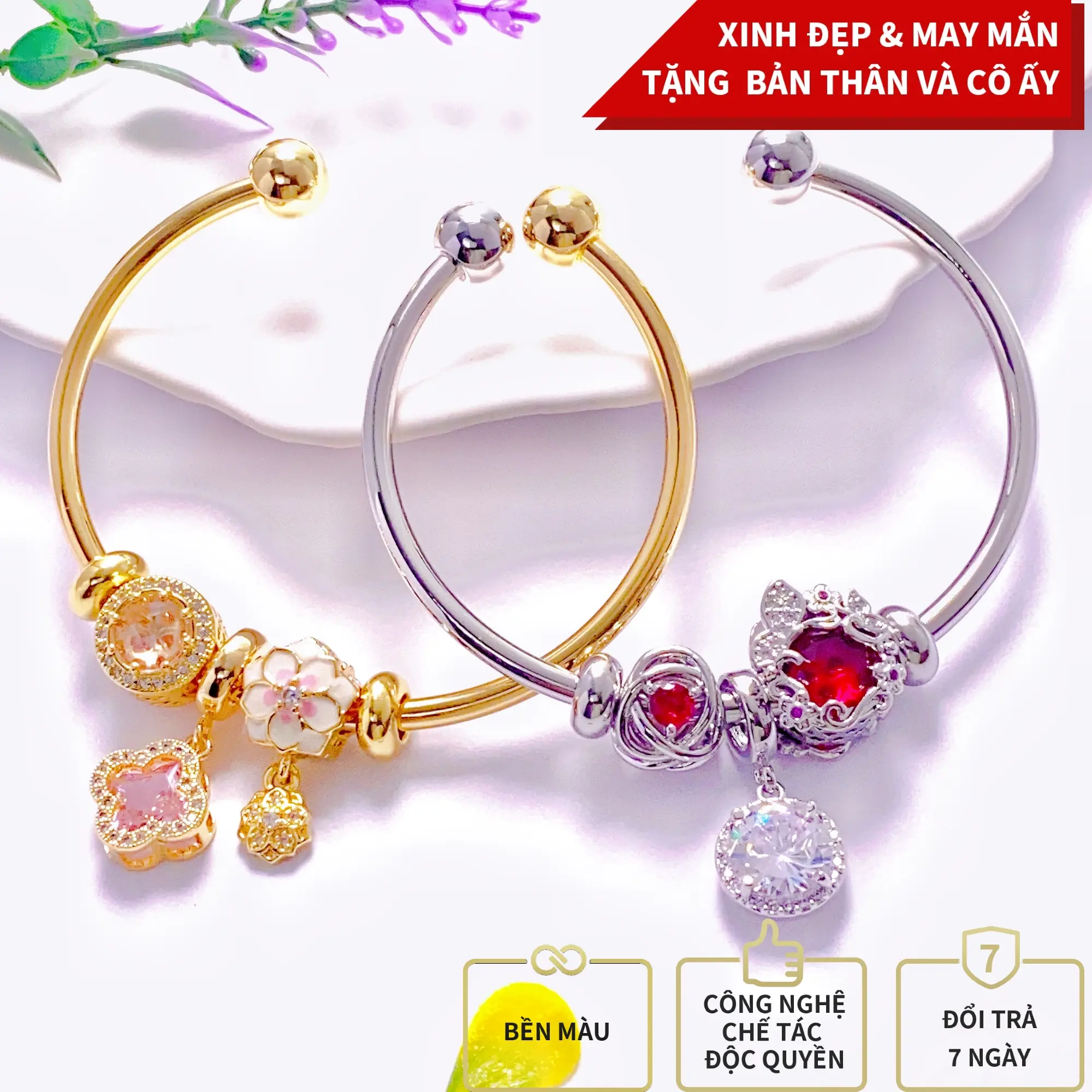 [MUA 1 TẶNG 1 ] Lắc tay sang trọng mix charm xinh xắn đáng yêu phụ kiện xinh như hoa cho các nàng điệu đà