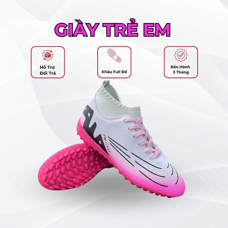 Tặng Balo Rút Và Tất Giày đá bóng Trẻ em Cổ cao màu Hồng cực hot Giày đá bóng giá rẻ đã may Full đế vapor 16 pro Size 34-45 Bảo Hành 3 Tháng