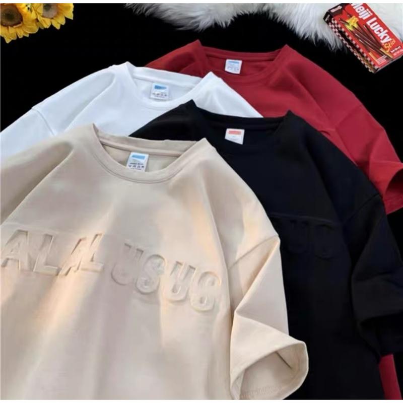 Áo Thun In Chữ Nổi ALALUSUS Unisex - Áo Phông Nam Nữ Tay Lỡ Form Rộng Chất Liệu Cotton Khô Thoáng Mát ∞ màu be ở hàn quốc