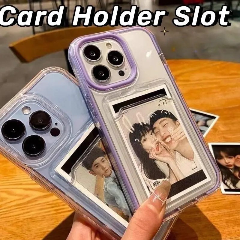 Cover 3IN1 Kartu Dompet Pocket Foto Slot Kasus Casing Untuk IPhone 15 Pro Max 11 12 13 14 Pro XR X XS 6 7 8 Plus  SE 2020 2022 Case Shockproof Bening Silikon Kesing