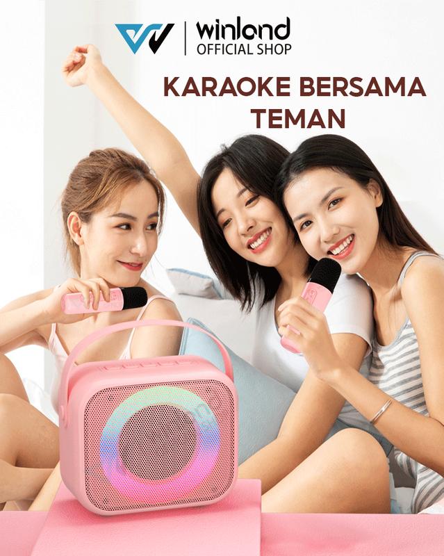 (COD) Winland Speaker Bluetooth Karaoke 2 MIC 1 SET Portable Mini Speaker Bluetooth Bass Wireless Jam speaker listrik 3