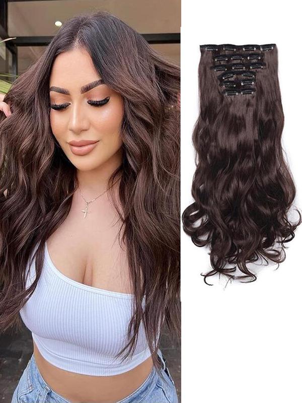 20 Inch Natural Long Curly Clip-in Hair Extensions, 6pcs Synthetic Wigs for Daily Use for Women, Trendy Matching Natural Wavy Wig Piece for Parties, Prom, Holiday Hair Accessories 3
