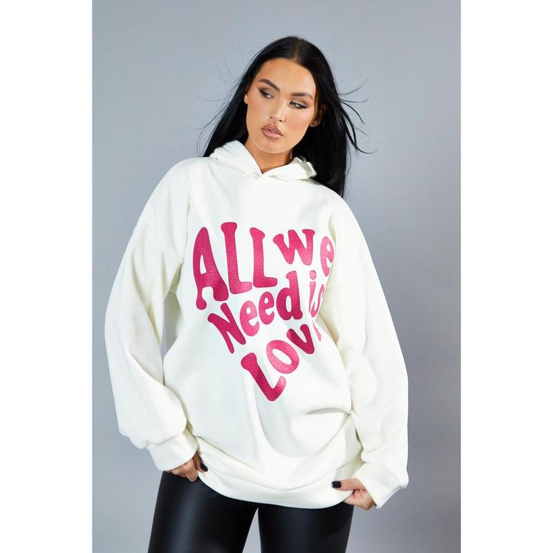 Cream Oversized Slogan Hoodie - Sora 0