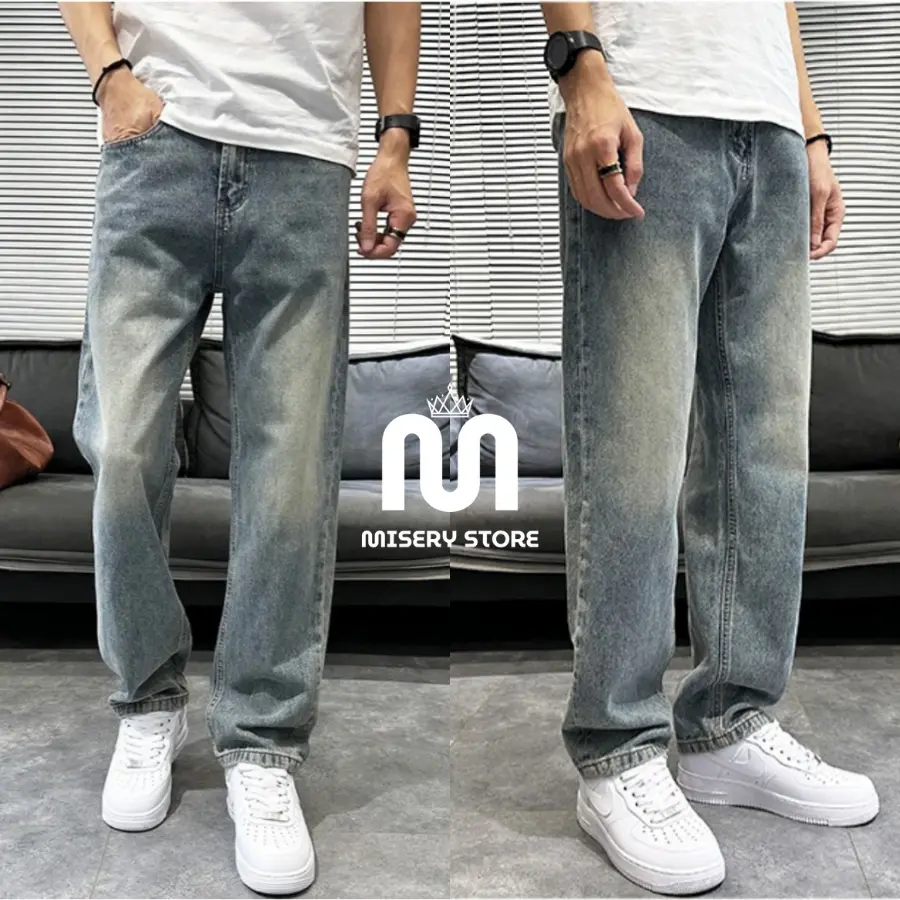Quần Jean Nam Ống Suông Cạp Cao Wash Retro Misery Store, Quần Jean Nam Baggy Wash Khói Chất Liệu Cao Cấp Pants Menswear Có Túi