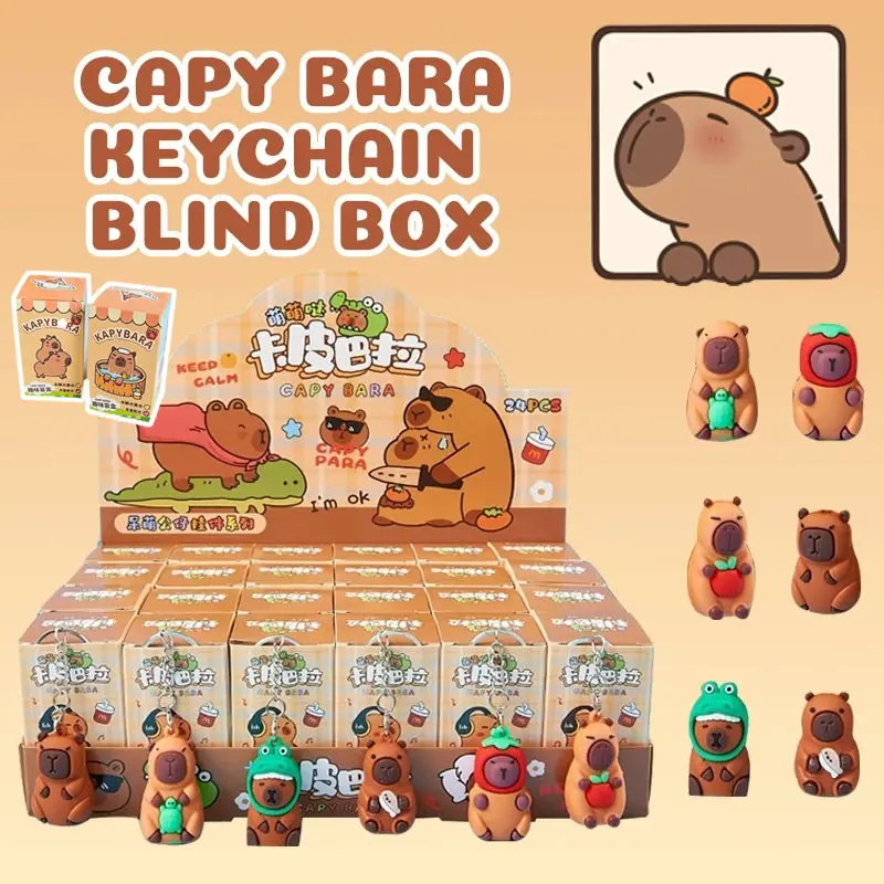 Rantai Kunci Mini Capybara, Kotak Anak Patung, Anak Patung Pesona Kartun Comel, Hiasan Pakej Kreatif, Kotak Anak Patung Capybara