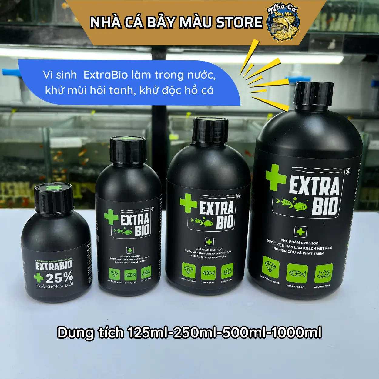 Extrabio - men vi sinh hỗ trợ làm trong nước, khử mùi hôi tanh cho hồ cá cảnh, hồ thủy sinh, tép cảnh, chai 125ml-250ml-500ml-1000ml extra  biovn
