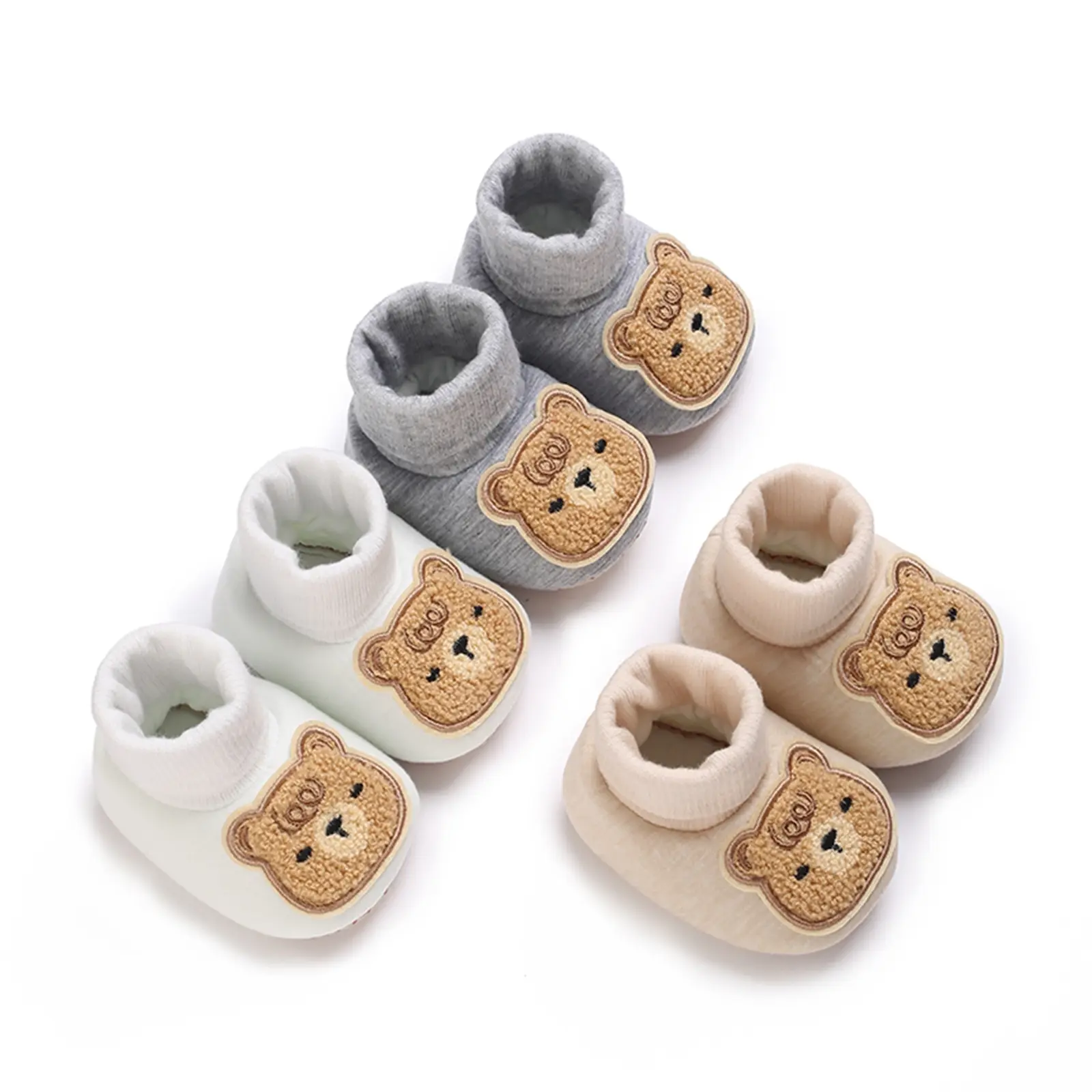 Baby Slippers Soft Anti-Slip Booties Winter Warm Bear Embroidery Infant Sock Shoes