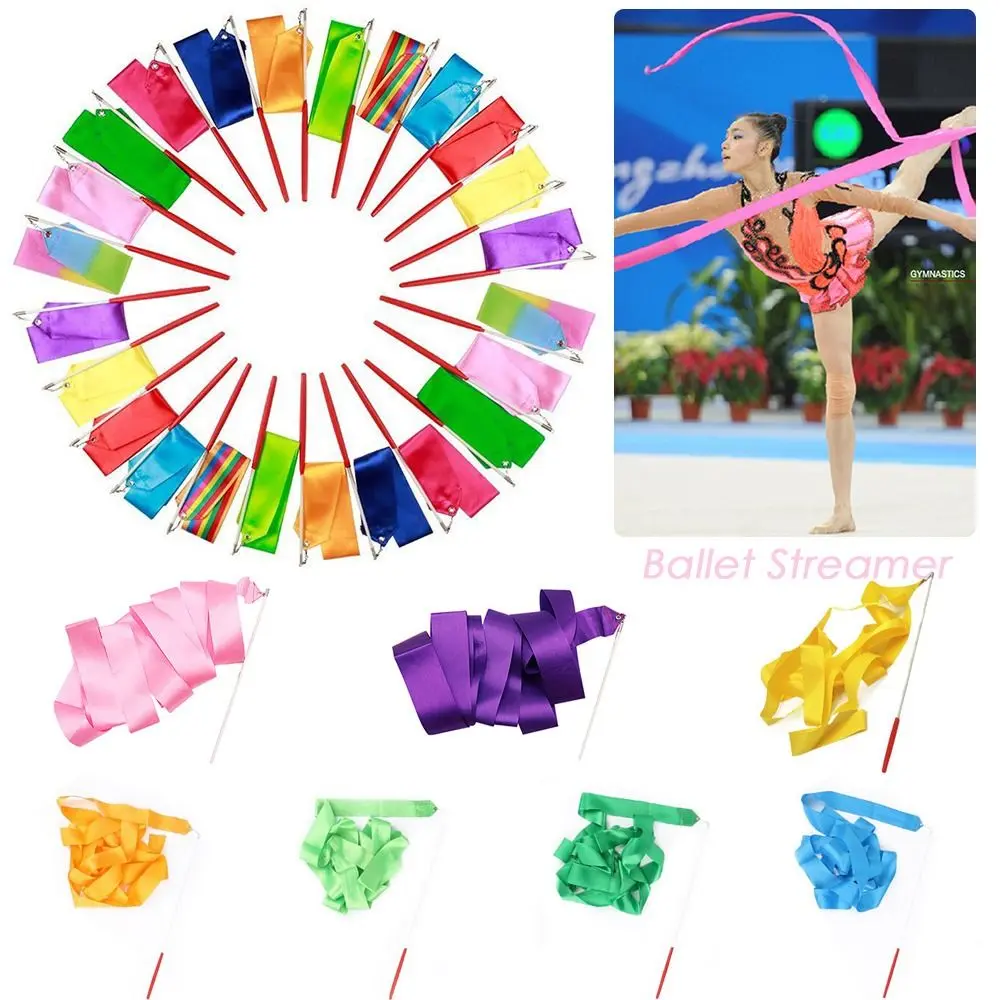 10 Colors Ballet Streamer Twirling Rod Rhythmic Art Training Dance Ribbon Artistic Gymnastics Ribbon Colorful Gym Ribbons