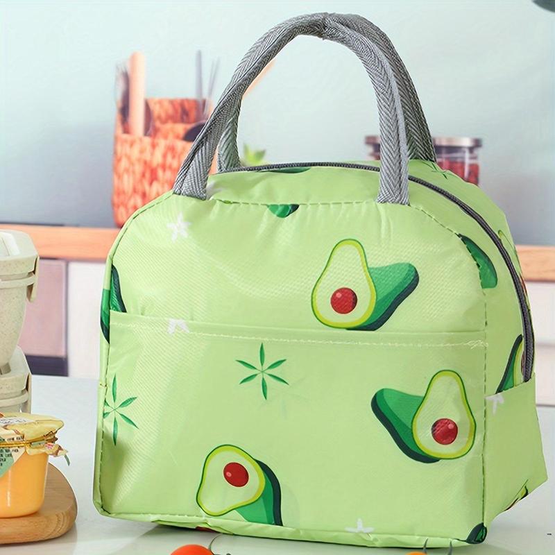 Product Introduction of Avocado Pattern Lunch Box Storage Bag, 1 Count Portable Lunch Bag with Handle, Home Organizers For Daily Use 10