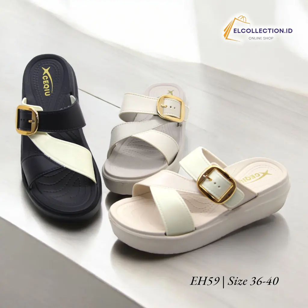 EH59 | Sandal Selop Wanita Motif Baru | Sendal Wanita Modis Elegan | Sandal Silang Selop Wanita Tinggi 4,5 CM