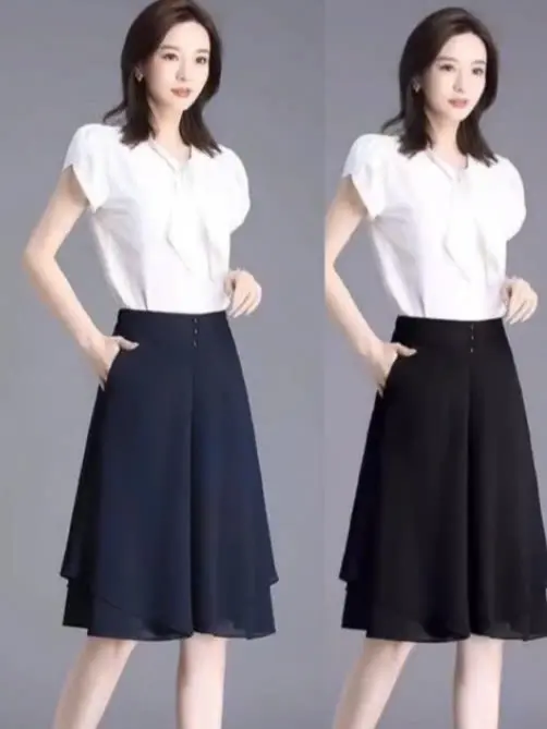 Quần Váy 2 Tầng Ống Rộng , Lưng Chun, Quần Váy Nữ  – Chất Liệu Voan Tơ,  Bigsize, Quandui Ong Cuc Rong Ton Dang Cúc Chân Váy Quan Ngan Nu Quần Giả Váyquần  đùi vải  mềm quần giả  váy quần  ong  rong