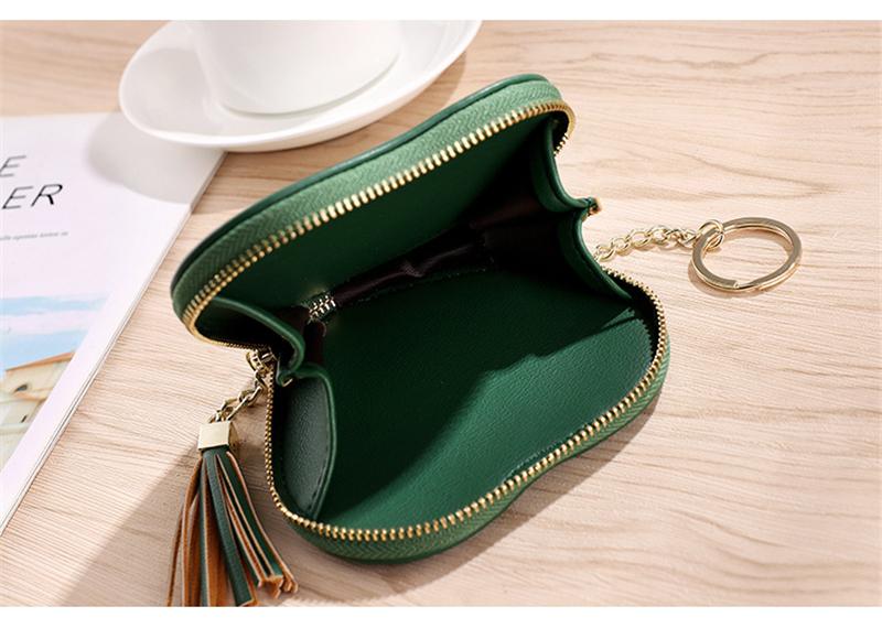 Product Introduction of Fashion heart-shaped female purse PU leather tassel mini clutch keychain coin purse 7