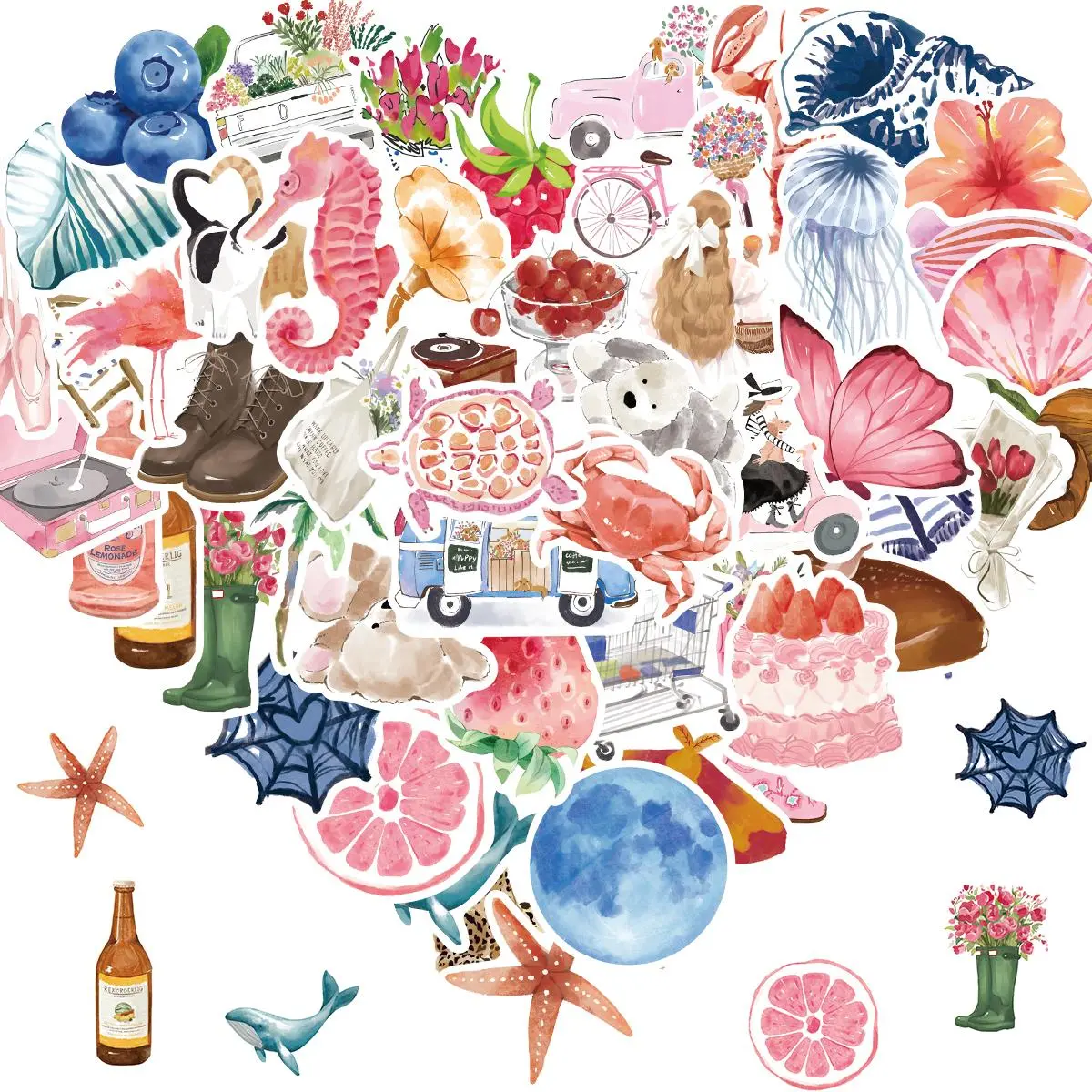 Cute Colorful Sticker, 50pcs/set Waterproof Self Adhesive Decor Paper, Decor Sticker for Gift Greeting Card Water Bottle Laptop Phone, Ornaments
