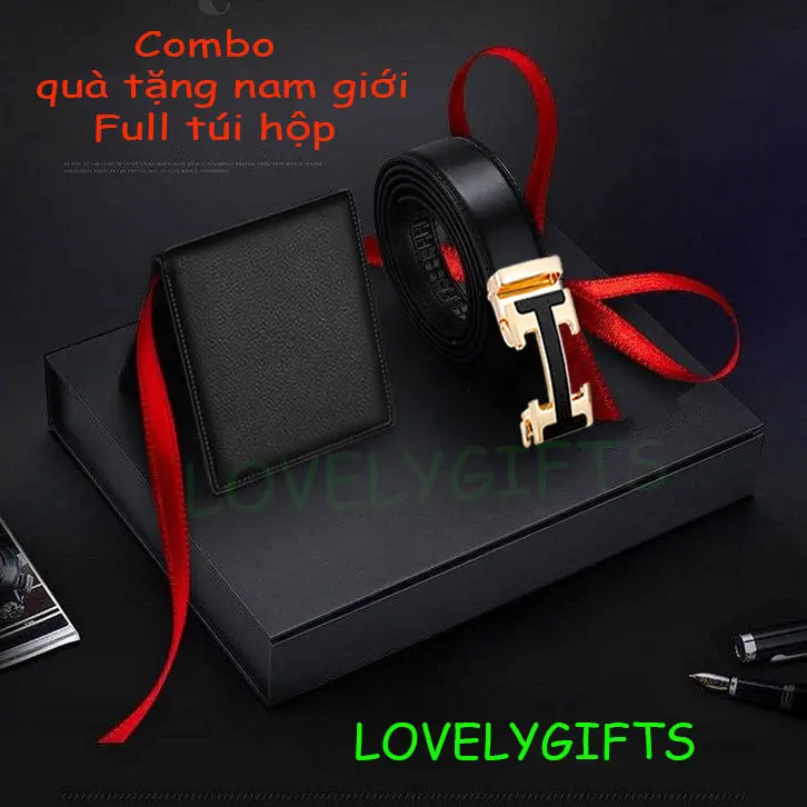 COMBO ví bóp nam + thắt lưng dây nịt nam Quà tặng sinh nhật bạn trai, quà noel, valentine Full túi hộp quà y hình + thiệp + hỗ trợ in ảnh Wallet Hình Chữ Nhật Wallet Hình Chữ Nhật