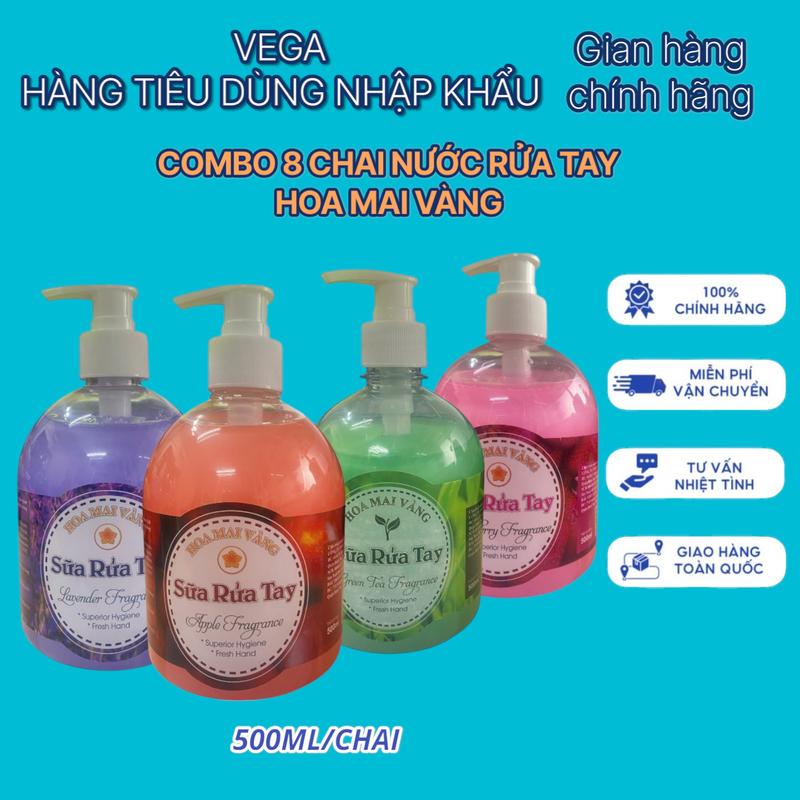 [Giảm 10K đơn 299K] [Combo 8 Chai] HOA MAI VÀNG Nước Rửa Tay 500ml/Chai - Hương Trái Cây/ Hương Hoa Tự Nhiên - Giúp Sạch Khuẩn 99%, Mùi Thơm Nhẹ Nhàng Dưỡng Ẩm Da Tay