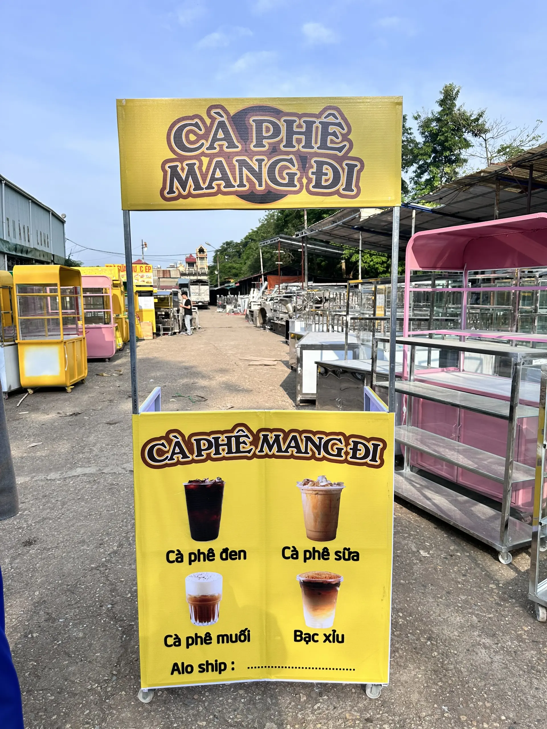 Quầy Cafe Mang Đi - Mẫu 02 / Gấp Gọn/ tủ bán hàng lưu động/ boothsampling bán hàng, có 2 ngăn làm bằng bạt in sẵn mẫu