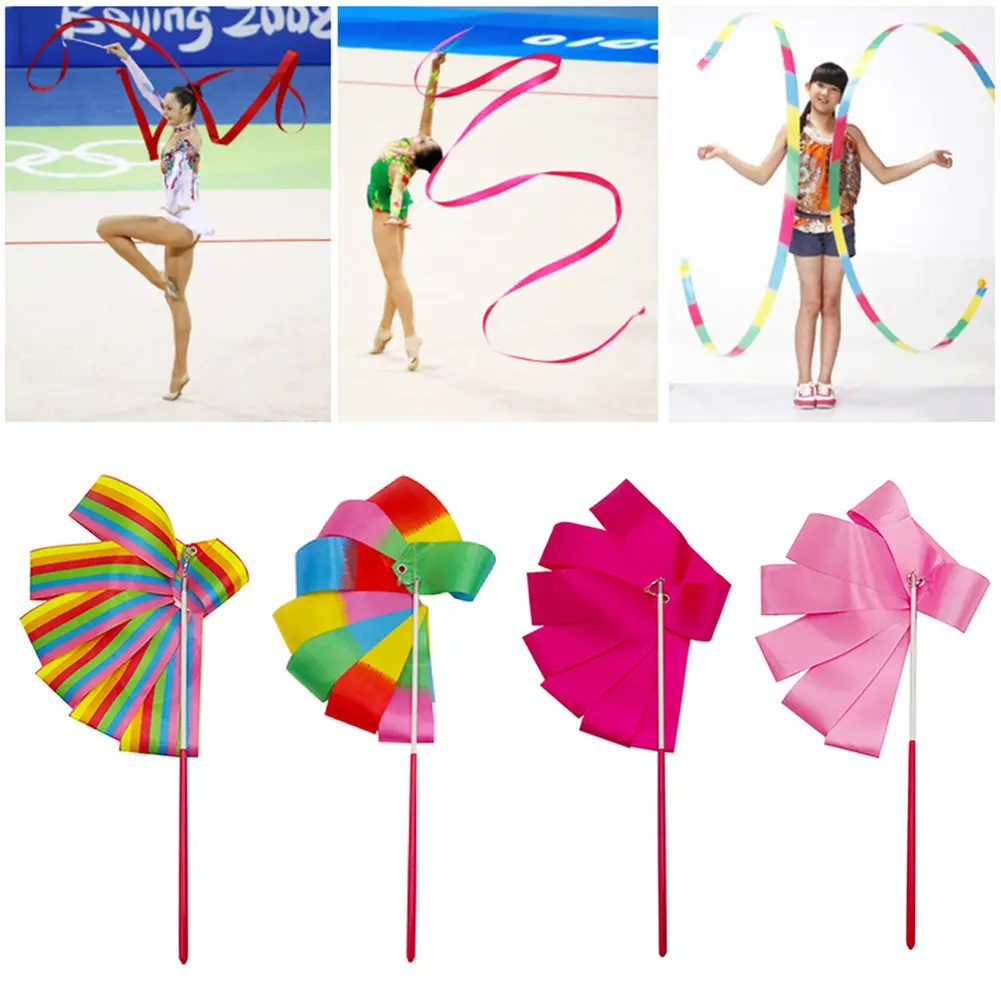 WL 2M Colorful Gym Dance Rhythmic Art Gymnastic Ribbons Ballet Streamer Twirling Rod Stick