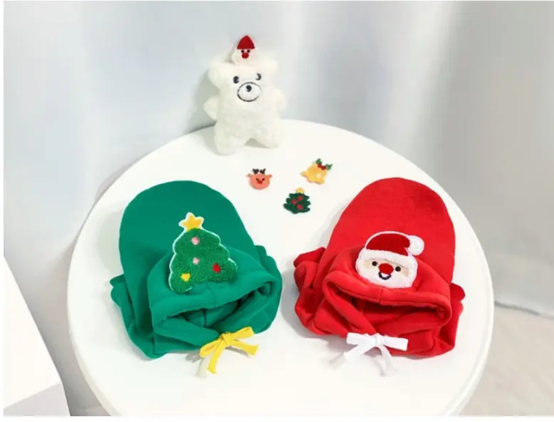 Áo nỉ hoodie giáng sinh dành cho chó mèo hình cây thông và ông già noel 0