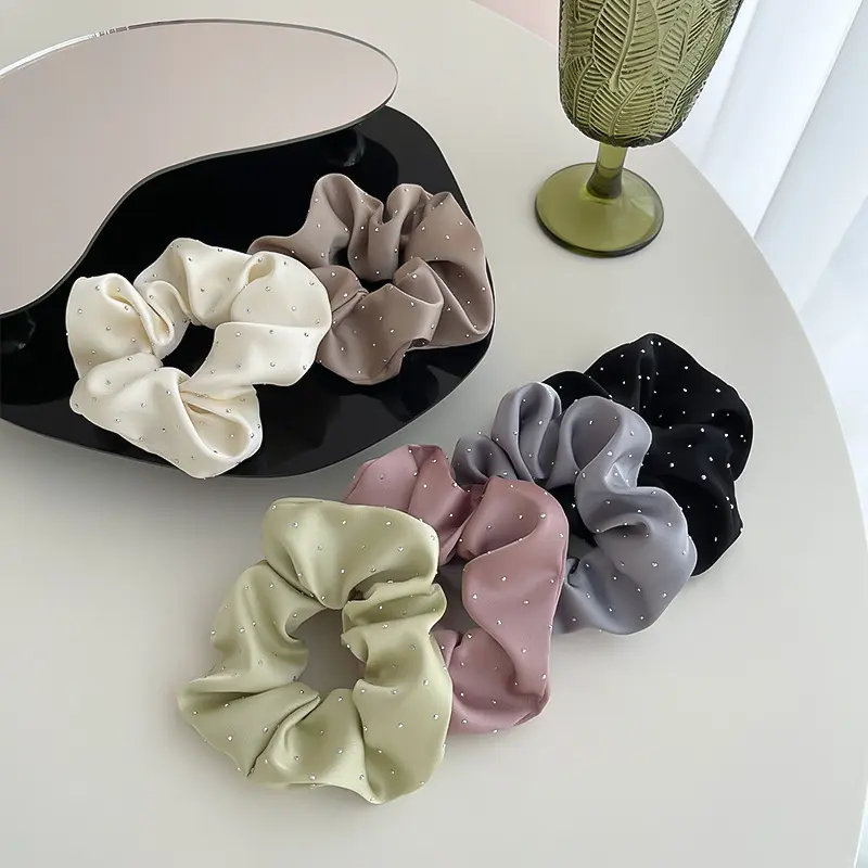 Soft Silk Rhinestones Scrunchies Women Elastic Hair Bands Elegant Ponytail Holder Solid Girls Headwear Hair Accessories