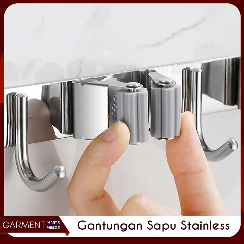 Gantungan Sapu Pengki Pel Tempel Dinding Praktis Rak Hook Slot Alat Kebersihan Dengan Pengait 2