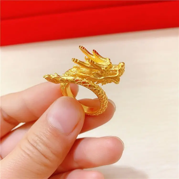 Nhẫn Rồng Nam, Vàng Sa Huỳnh Việt Nam, Mạ Vàng Phù Sa, Họa Tiết Rồng, Mở, Rồng Kỳ Diệu Vẫy Đuôi, Nhẫn Nam, Nhẫn Ngón Tay Nhỏ Không Phai Màu