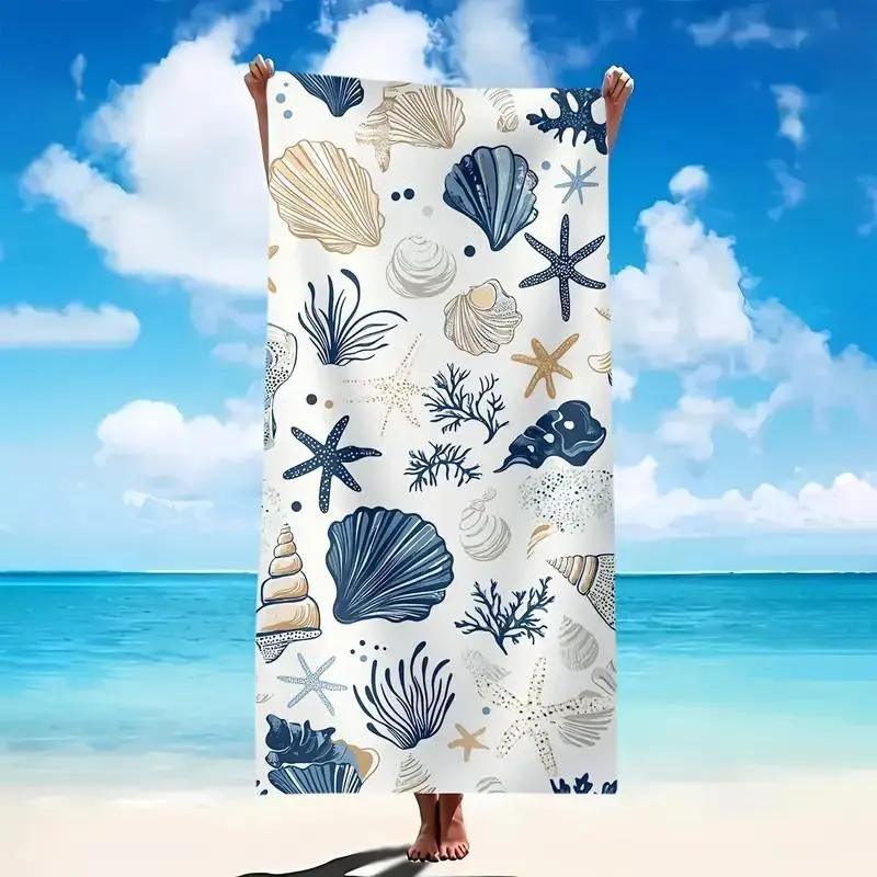 Sea Life Pattern Beach Towel, Soft Water Absorbent Towel, Lightweight Quick Drying Towel for Camping, Fitness, Yoga, Swimming, Travel, Beach Vacation