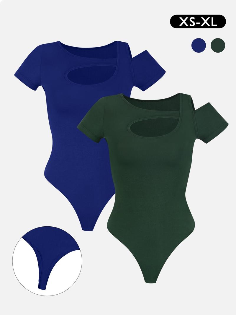 Product Introduction of Women's Solid Color Cut Out Bodysuit, Casual Comfy Breathable Short Sleeve Bodysuit for Daily Wear, Ladies Clothes for Summer 7