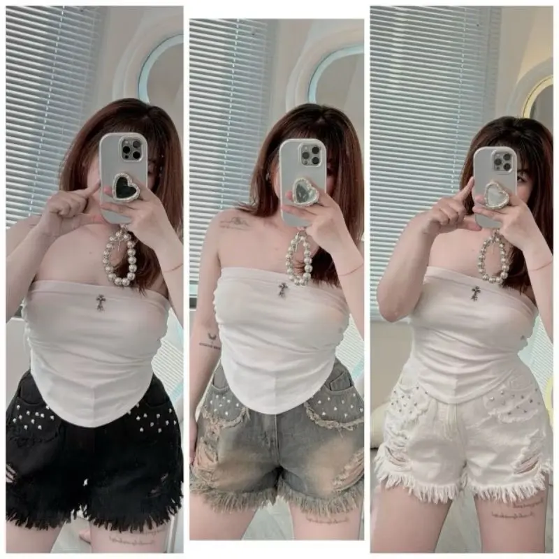 ￼[bigsize 60_90kg] Quần sort jean đính đá mã65