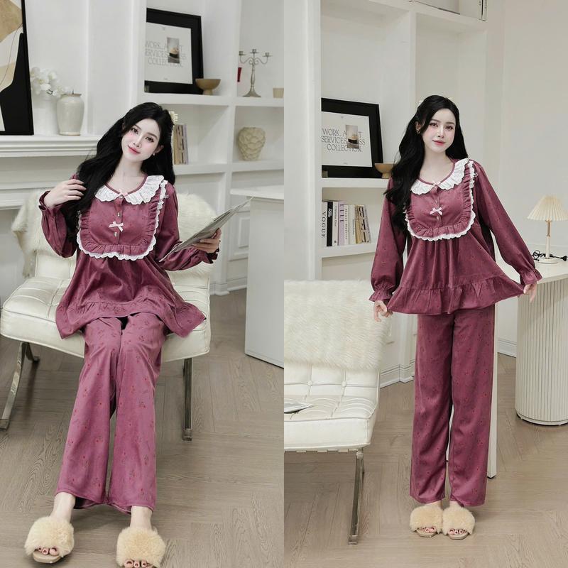  Bộ đồ bầu và Sau sinh babydoll Chất nhung tăm hàn Mềm mịn Freesize dưới 72kg dành cho mẹ bầu 