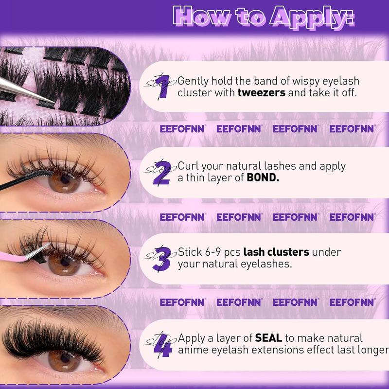 Product Introduction of Individual False Eyelashes with Glue & Remover & Tweezers, 1 Set Natural Look Eyelash Extensions, Self Grafting Curl Eyelashes, Eye Makeup Enhancement, Cosmetic 8