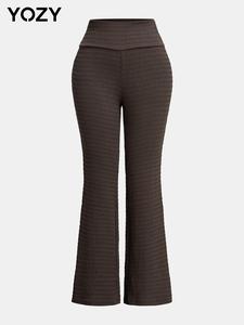 YOZY Women's All Seasons Solid Textured Flare Leg Pants, Casual High Waist Trousers for All Seasons, Women's Bottoms for Daily Wear