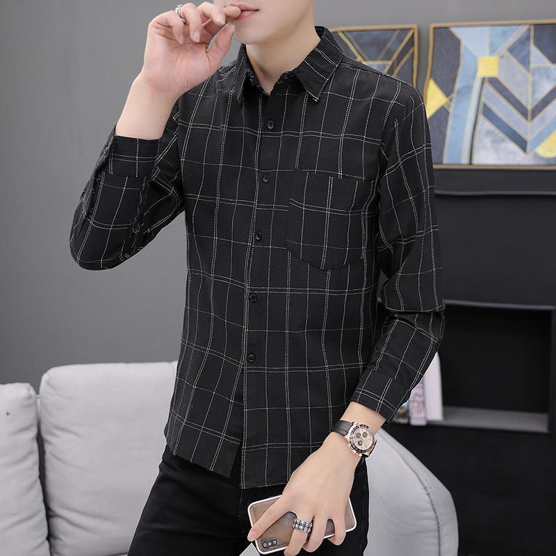 Áo Sơ Mi Kẻ Sọc, Phong Cách Thường Ngày Trang Phục Mùa Thu, Kẻ Sọc Đen Trắng, Dành Cho Nam Giới, Áo Dài Tay, Quần Áo Thời Trang, Áo Mặc Bên Ngoài, Áo Khoác Nam Menswear Shirt Có Cổ 2