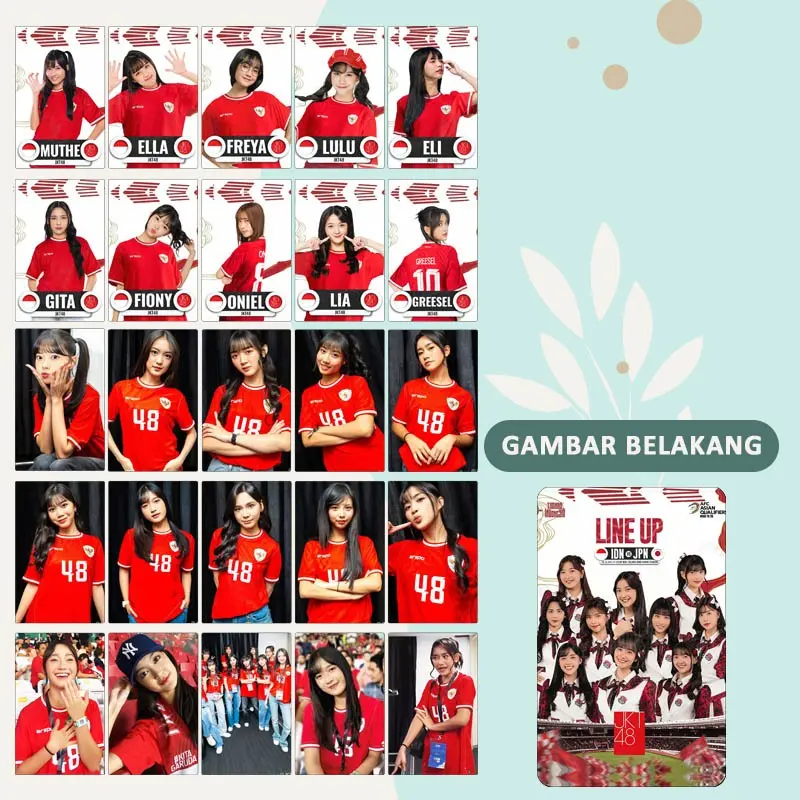 Photocard JKT48 Edisi Sepakbola Jersey Timnas dan Erigo Jersey Isi 25 pcs Bolak-balik Kertas Tebal 6