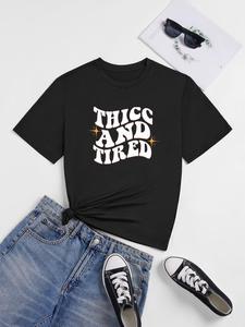 ImprinTee Women's Letter & Star Print Round Neck Tee, Vintage Trendy Casual Short Sleeve T-shirt for Daily Wear, Ladies All Seasons Outfit