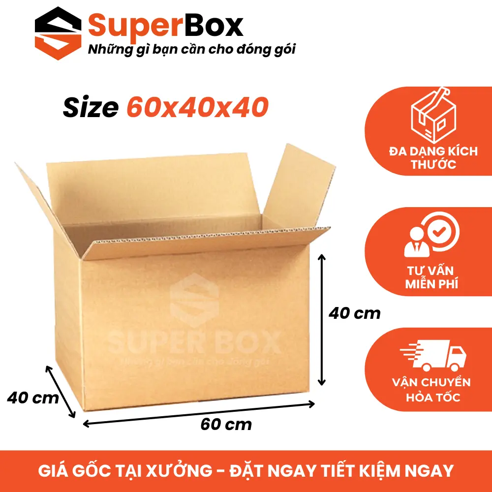 60x40x40 thùng carton chuyển nhà Super Box thùng hộp carton lớn đóng gói hàng hóa cồng kềnh