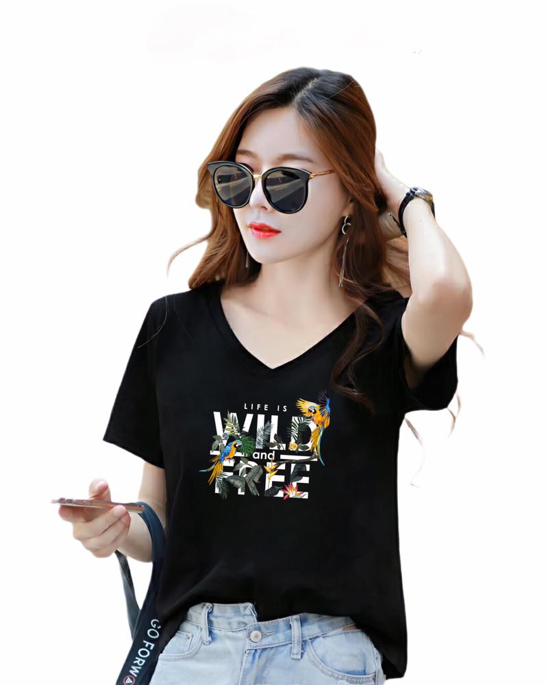 Product Introduction of Áo thun nữ form rộng cổ tim in chữ Wild Free thun cotton 4 chiều từ 40-60kg ( ANU094 ) Top Cổ Tim Women 35