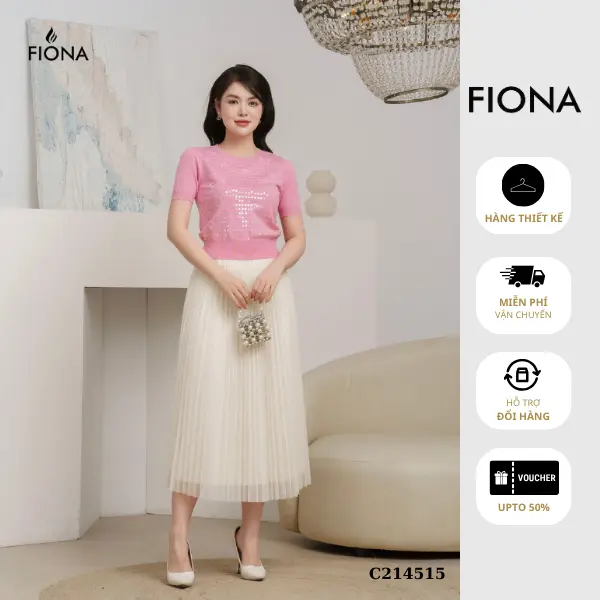 FIONA Chân váy dáng xòe dập nhăn quạt cạp chun freesize C214515 Nữ Women Voi Bo Chun Voan Đen