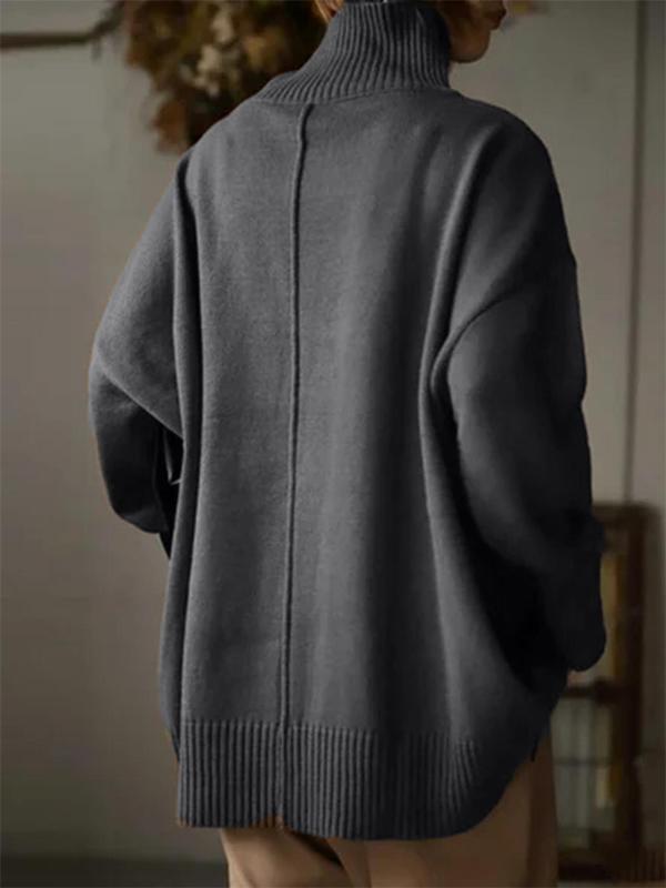Women's Solid Color Drop Shoulder High Neck Sweater, Casual Long Sleeve Jumper for Spring & Fall, Fashion Women's Knitwear for Daily Wear 8