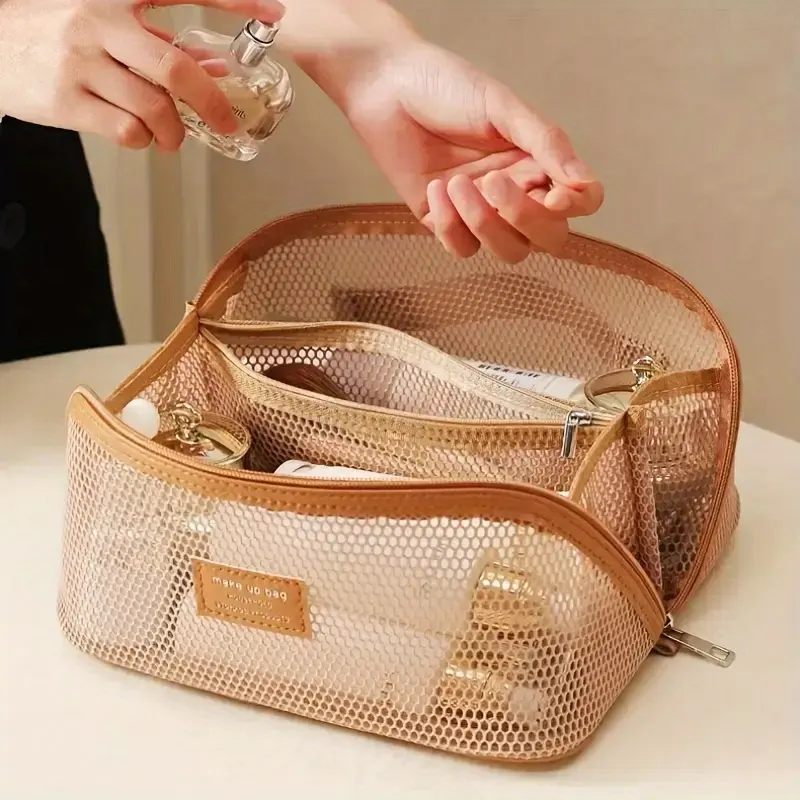 Túi Đựng Mỹ Phẩm Trong Suốt Lưới Nylon, Dung Tích Lớn, Đa Năng, Vỏ Gối Du Lịch, Nhẹ, Túi Đựng Đồ Vệ Sinh Cá Nhân Cho Nữ, Không Mùi, 1 Cái