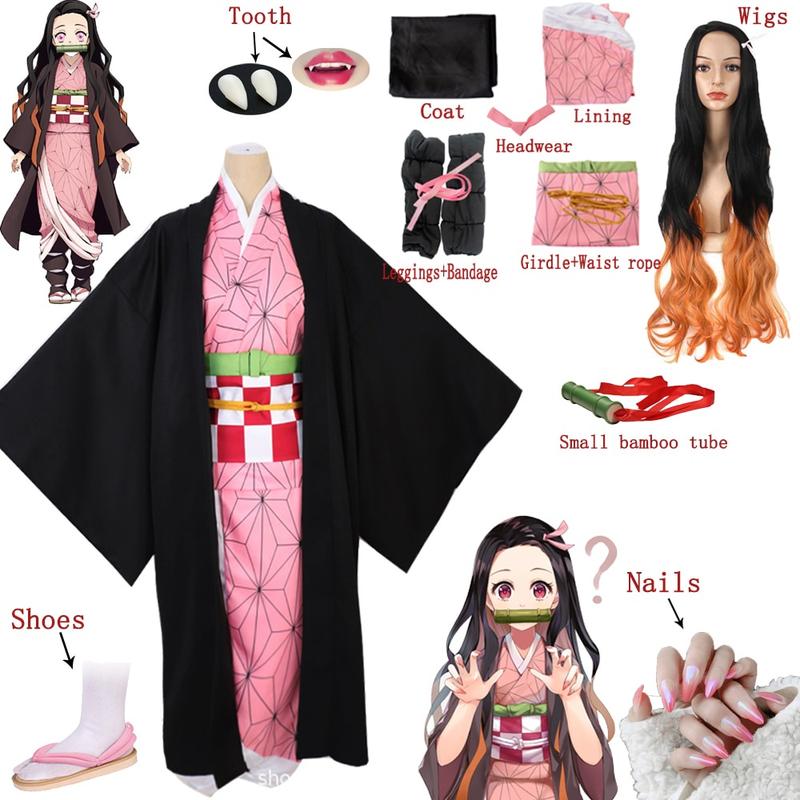 Bộ trang phục hóa trang Kamado Nezuko Anime Demon Slayer Kimetsu No Yaiba Áo Nữ Women Cosplay Jacket Chất liệu Polyester Kích thước S-XXL Dành cho Nữ