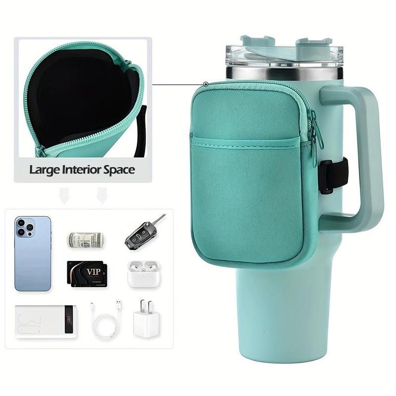 Product Introduction of Water Bottle Pouch, 1 Count Tumbler Pouch with Pocket, Portable Bottle Body Storage Bag for Cards, Keys, Wallet, Earphone, Drinkware Accessories 2
