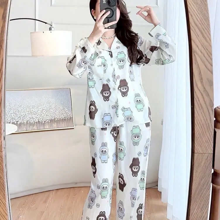 Bộ Labubu Lụa Latin Mẫu Đẹp Nhiều Màu Cho Nữ - Women, Size 40kg-60kg Áo Beige Button Front Pajamas ống suông xanh biếc cỡ nhỏ dobo  teddy quần  hoạt hình  bò sữa bo  la bu lưng  mặc Ong Nhung Nho bông  pi đồ  bộ alady đồ  bộ đồ  bộ   ladder 0