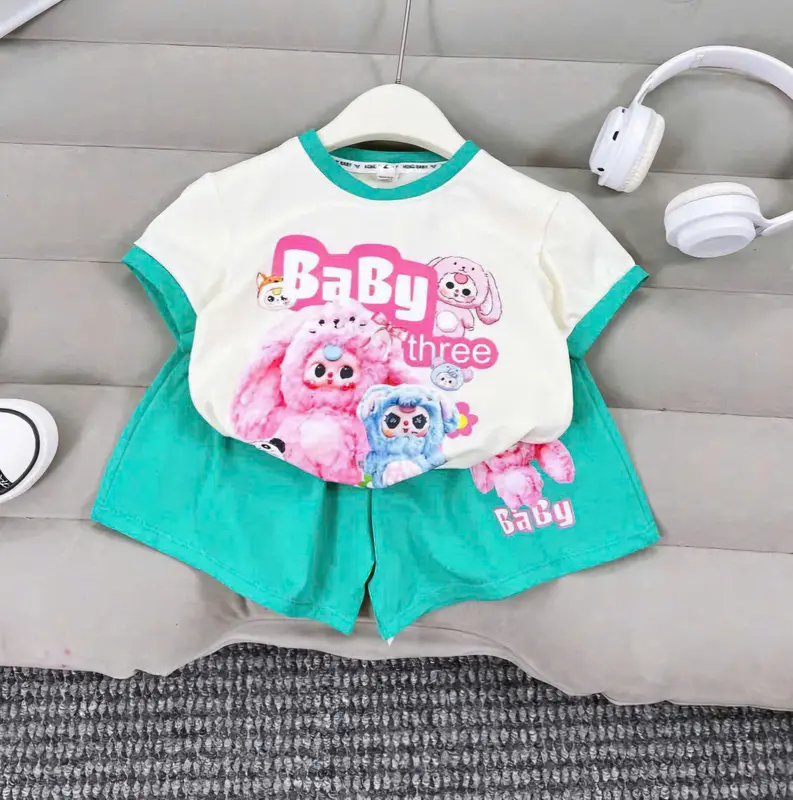 Bộ áo cộc tay bé gái mẫu BABY THREE mùa hè sz tới 38 kg 5 màu chất coton thoáng mát 3