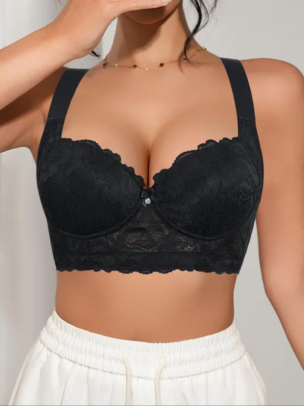 Women's Solid Color Lace Bra, Adjustable Strap Push Up Bra, Soft Comfortable Breathable Underwear for Women, Lingerie for All Seasons 0