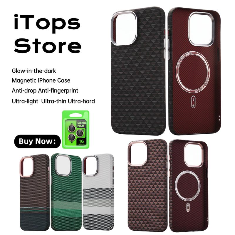 Ốp Điện Thoại Từ Tính Phát Sáng Trong Bóng Tối Da Kevlar Siêu Nhẹ Siêu Mỏng Siêu Cứng Chống Sốc Chống Vân Tay Bảo Vệ Chống Sốc Tương Thích Với iPhone 13 14 15 16 17 Phụ Kiện Sạc Không Dây MagSafe