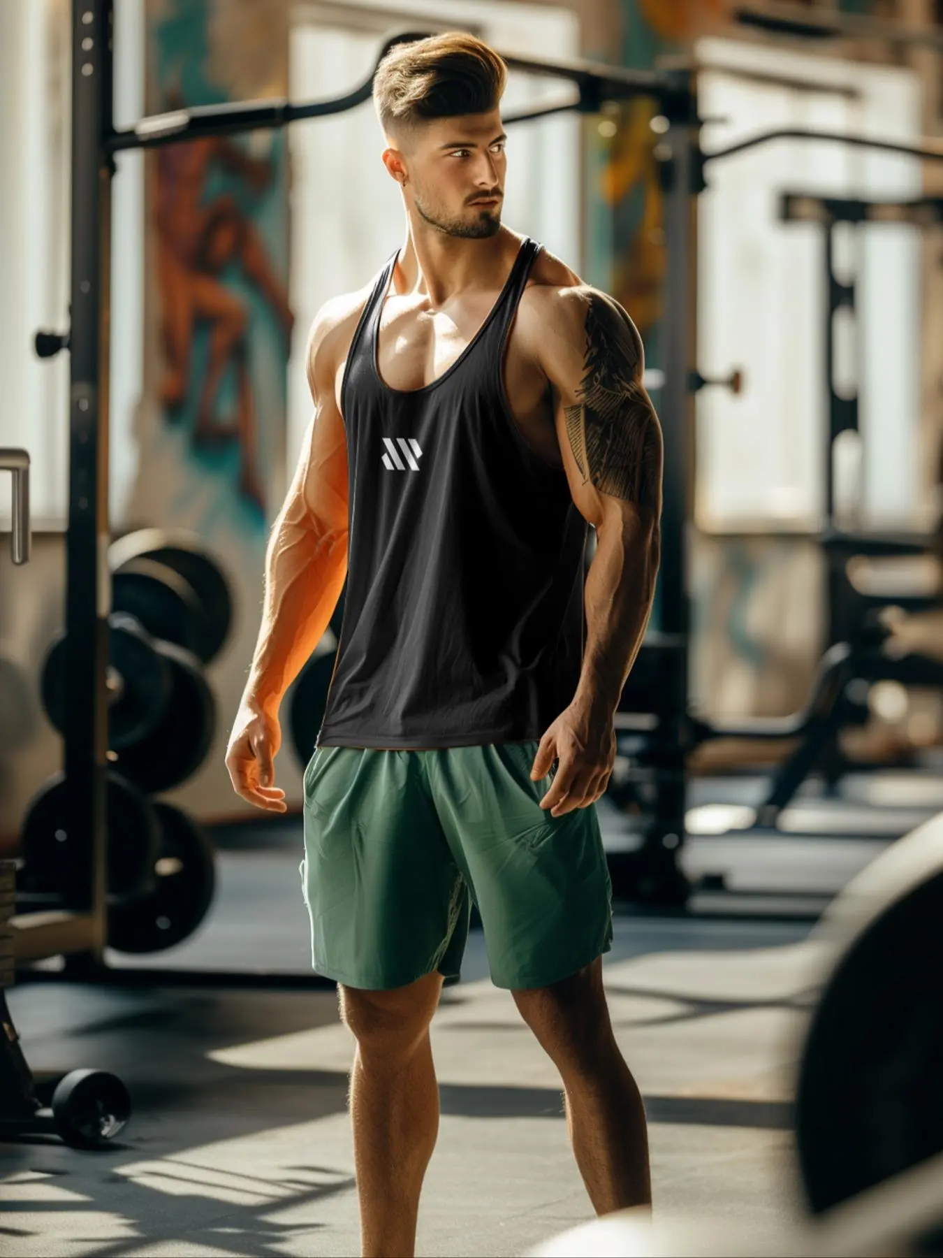 Men's Geometric Print Sports Tank Top, Casual Breathable Comfortable Sports Top for Gym Workout Running, Women's Sportswear for Indoor Outdoor Wear, Vacation Outfits 2024