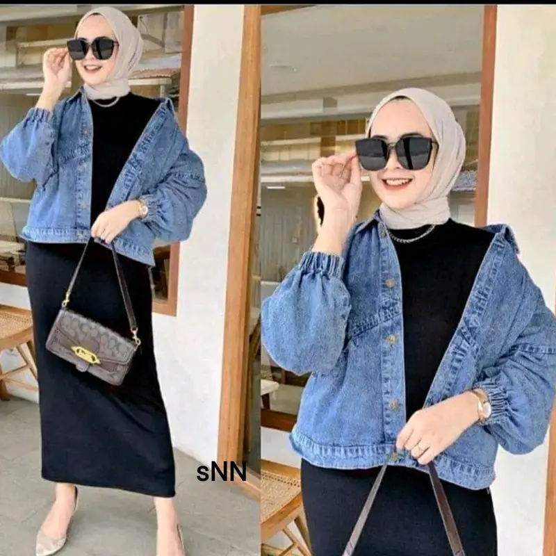JAKET JEANS WANITA OVERSIZE/outfit jeans cewek /Outer Santai Denim Kancing Panjang Vintage 2
