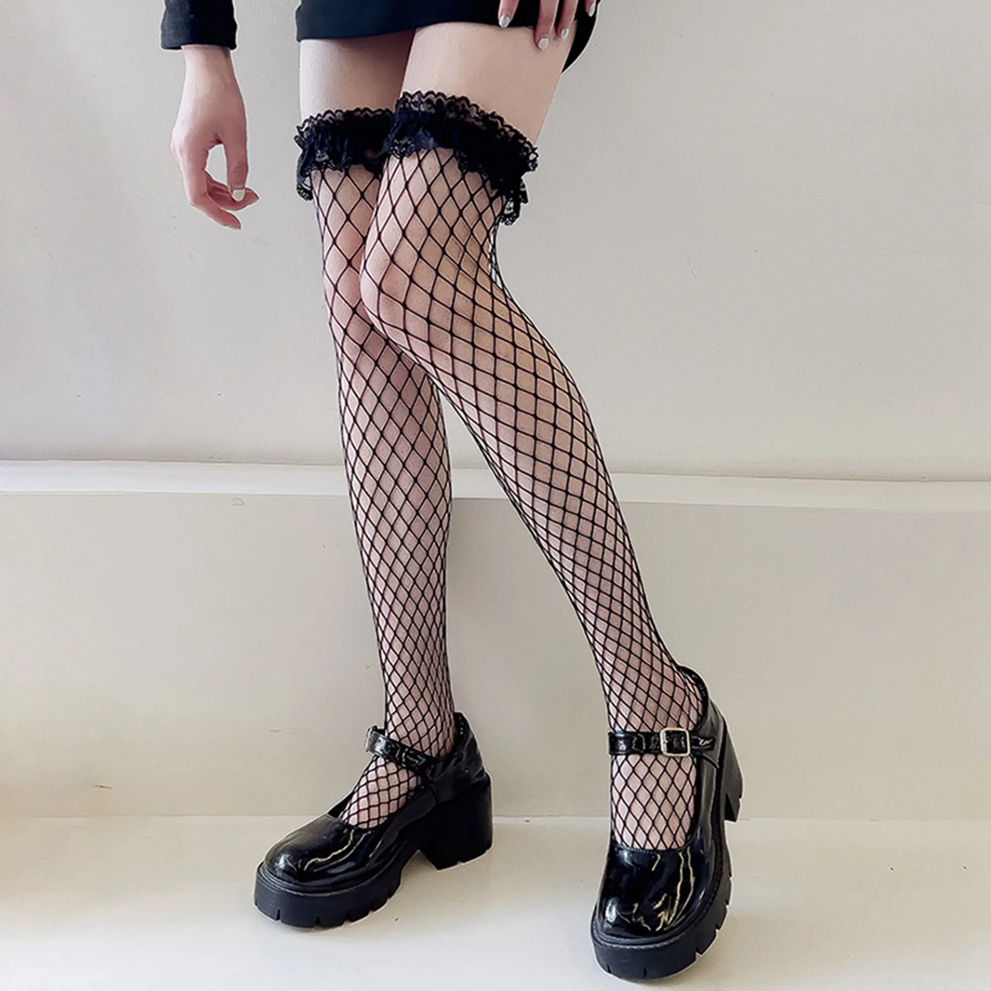 Womens Fishnet Socks Mesh Lace Socks Sheer Lolita Cosplay Costumes Knee High Stockings