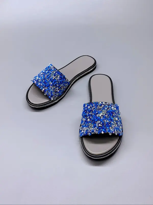 Women's Fashionable Glittering Rhinestone Decorated Slides, Casual Comfortable Slippers for Indoor Outdoor Wear, Female All-match Slippers for Daily Wear, Walking Shoes 6